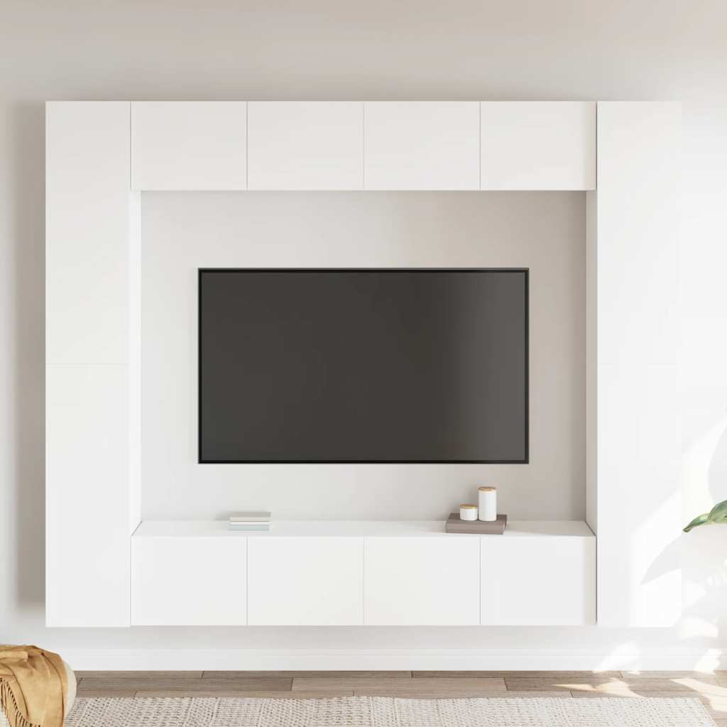 vidaXL Meuble TV, 8 pcs, Blanc, Bois d'ingénierie