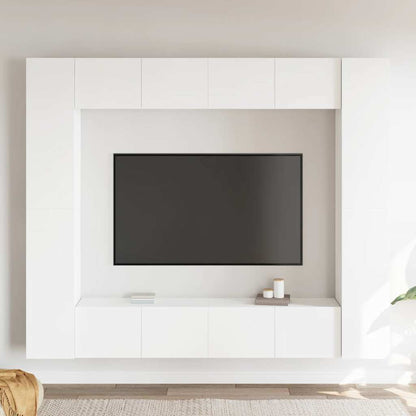 vidaXL Meuble TV, 8 pcs, Blanc, Bois d'ingénierie