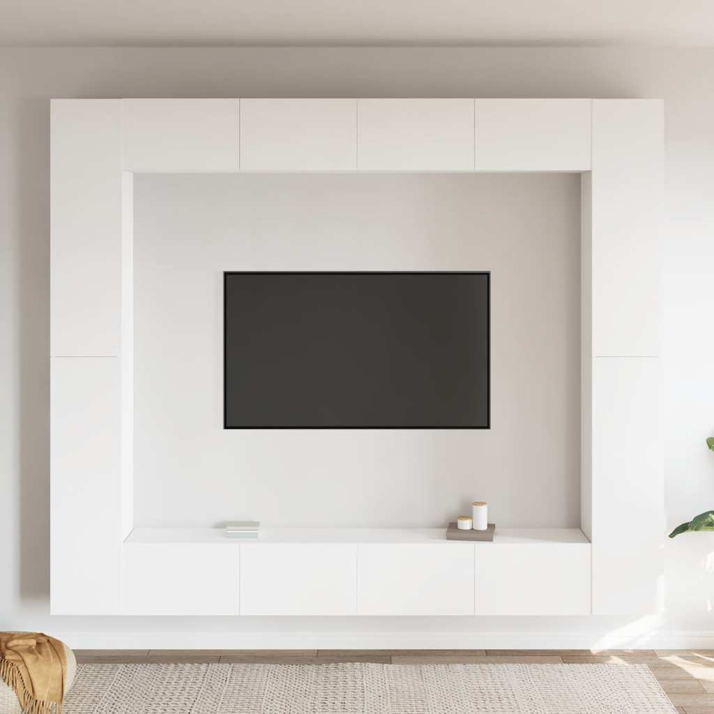 vidaXL Meuble TV, 8 pcs, Blanc, Bois d'ingénierie