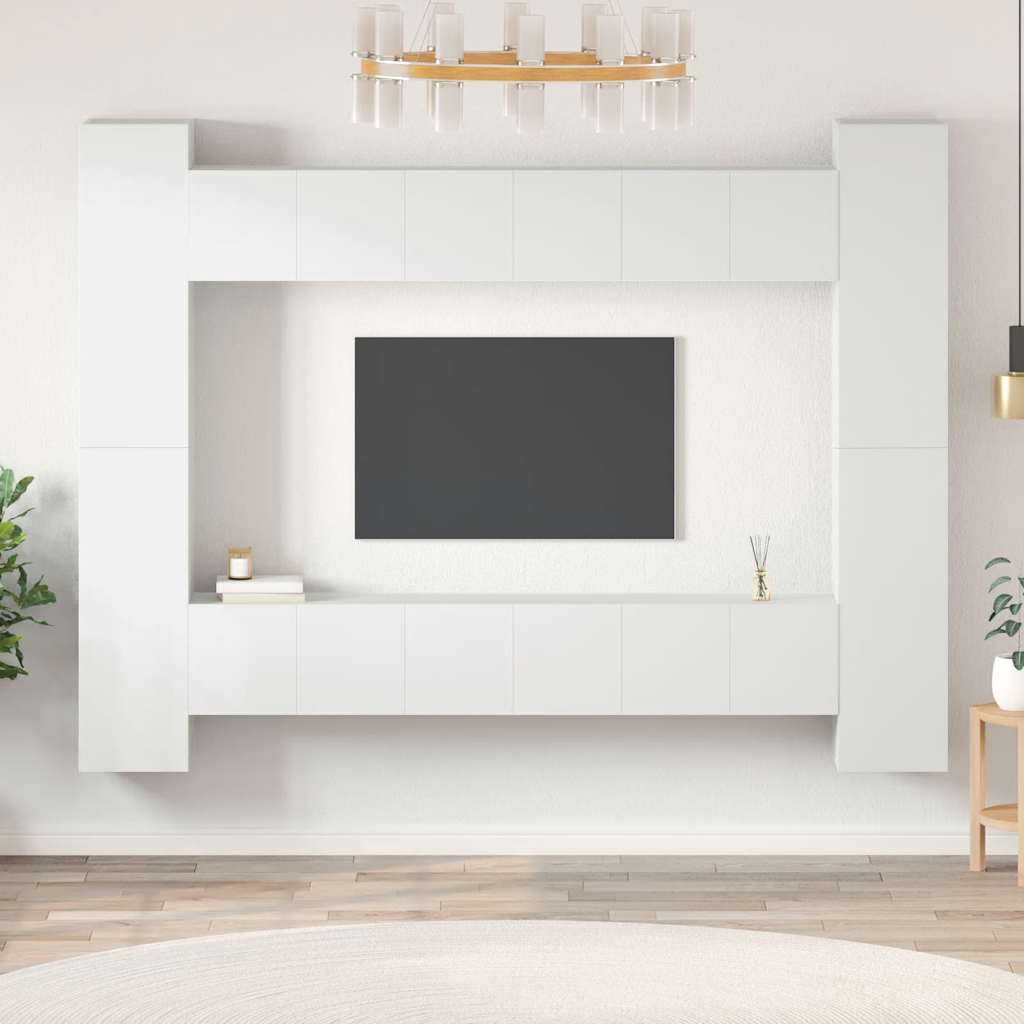 vidaXL Meuble TV 10 pièces Blanc Bois d'ingénierie