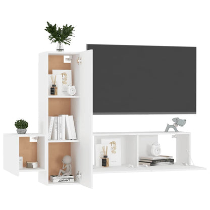 vidaXL Meuble TV 3 pièces Blanc Bois d'ingénierie