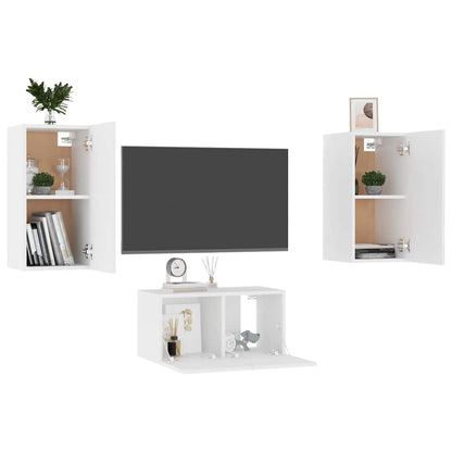 vidaXL Meuble TV 3 pièces Blanc Bois d'ingénierie