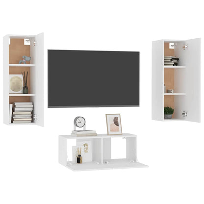 vidaXL Meuble TV 3 pièces Blanc Bois d'ingénierie