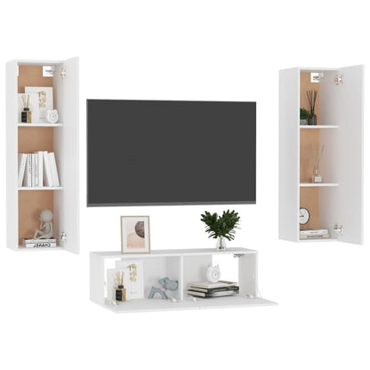 vidaXL Meuble TV 3 pièces Blanc Bois d'ingénierie