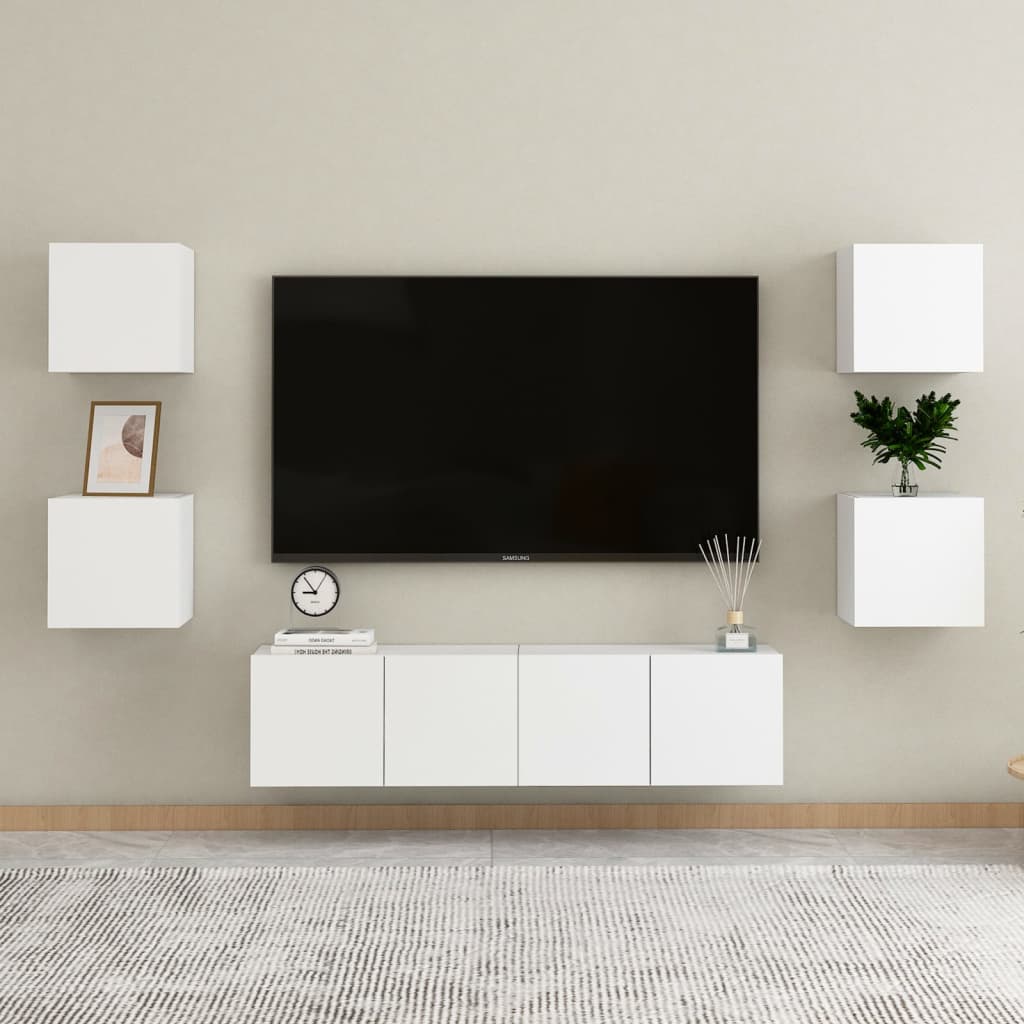 vidaXL Meuble TV 6 pièces blanc en bois d'ingénierie