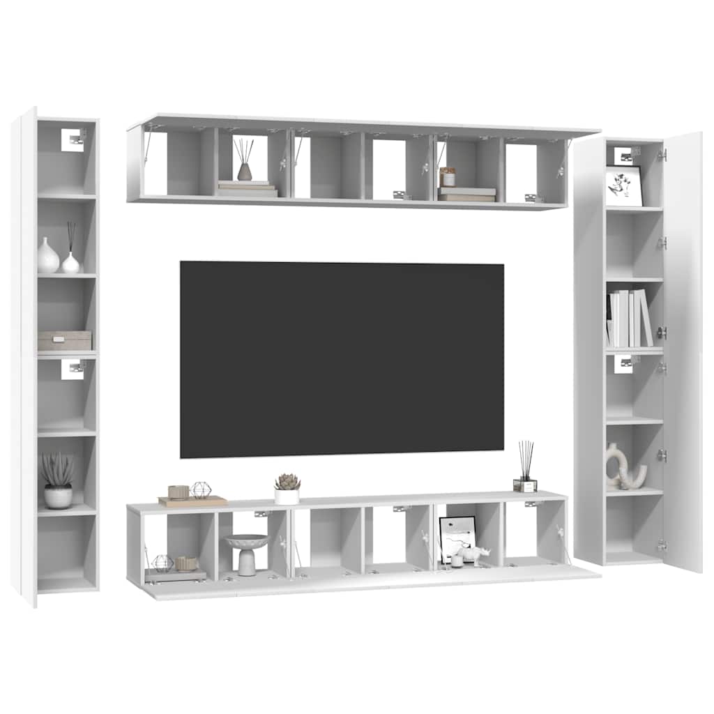vidaXL Meuble TV 10 pcs Blanc Aggloméré