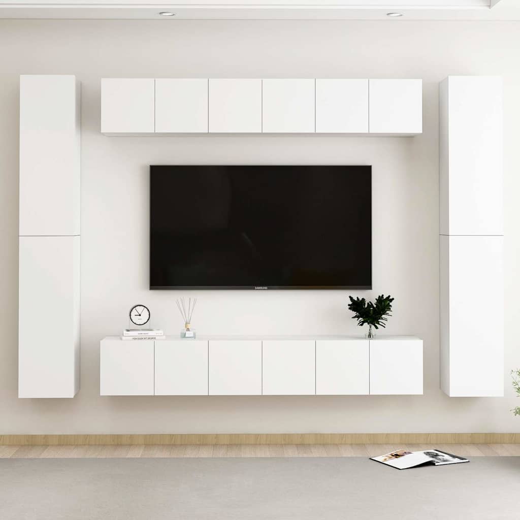 vidaXL Meuble TV 10 pcs Blanc Aggloméré