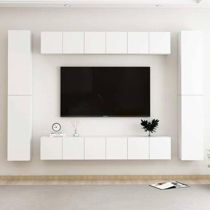 vidaXL Meuble TV 10 pcs Blanc Aggloméré