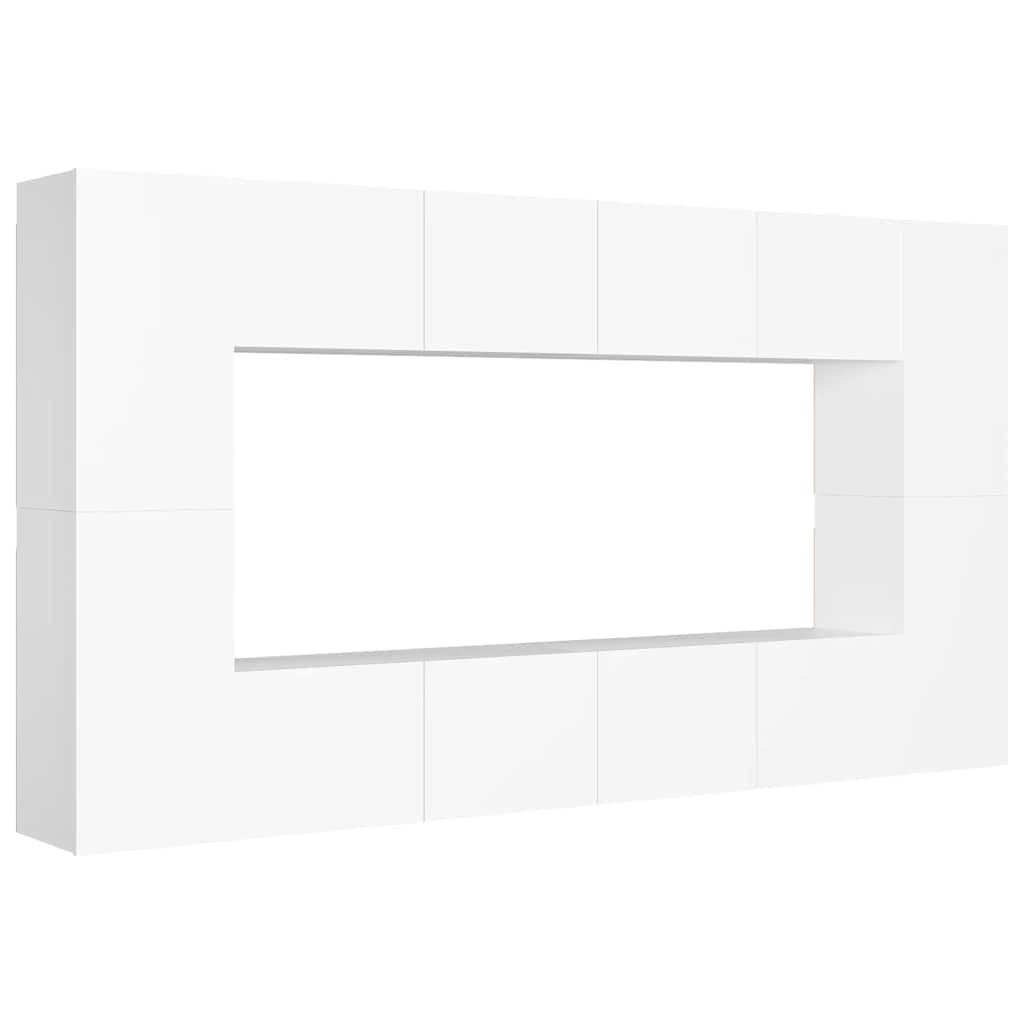 vidaXL Meuble TV, 8 pcs, Blanc, Bois d'ingénierie