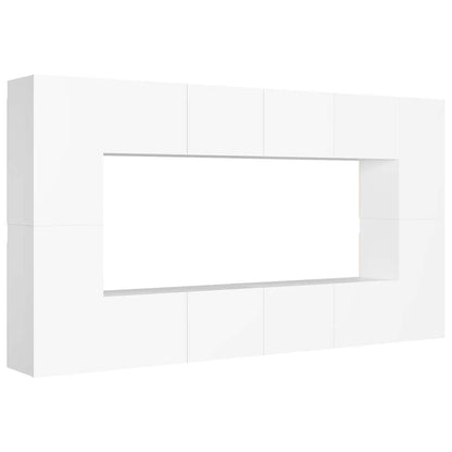 vidaXL Meuble TV, 8 pcs, Blanc, Bois d'ingénierie
