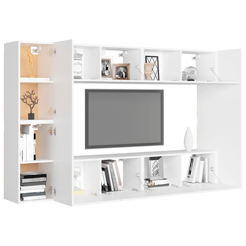 vidaXL Meuble TV, 8 pcs, Blanc, Bois d'ingénierie