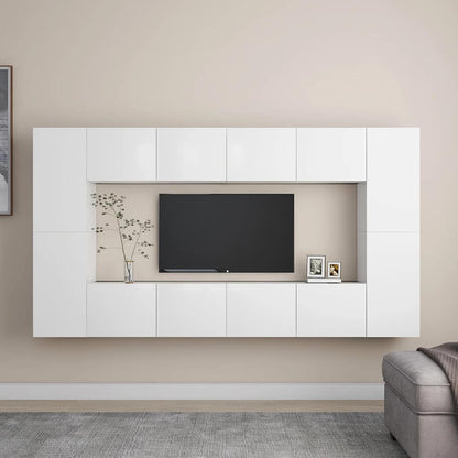 vidaXL Meuble TV, 8 pcs, Blanc, Bois d'ingénierie