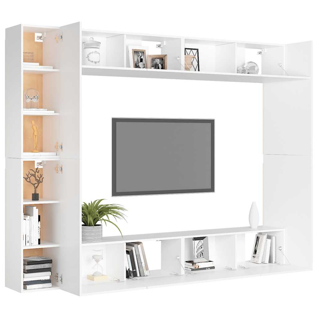 vidaXL Meuble TV, 8 pcs, Blanc, Bois d'ingénierie