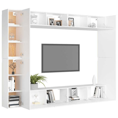vidaXL Meuble TV, 8 pcs, Blanc, Bois d'ingénierie