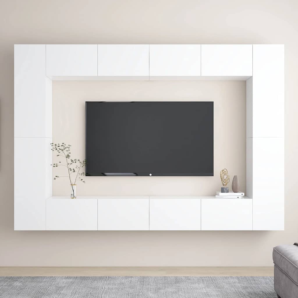 vidaXL Meuble TV, 8 pcs, Blanc, Bois d'ingénierie
