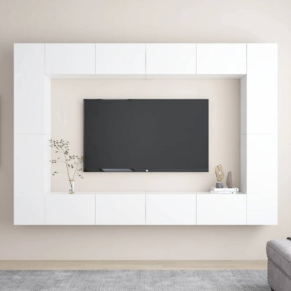vidaXL Meuble TV, 8 pcs, Blanc, Bois d'ingénierie
