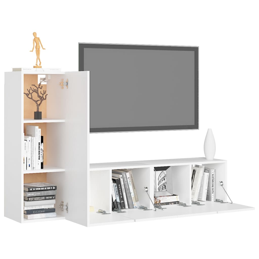 vidaXL Meuble TV 3 pièces Blanc Bois d'ingénierie