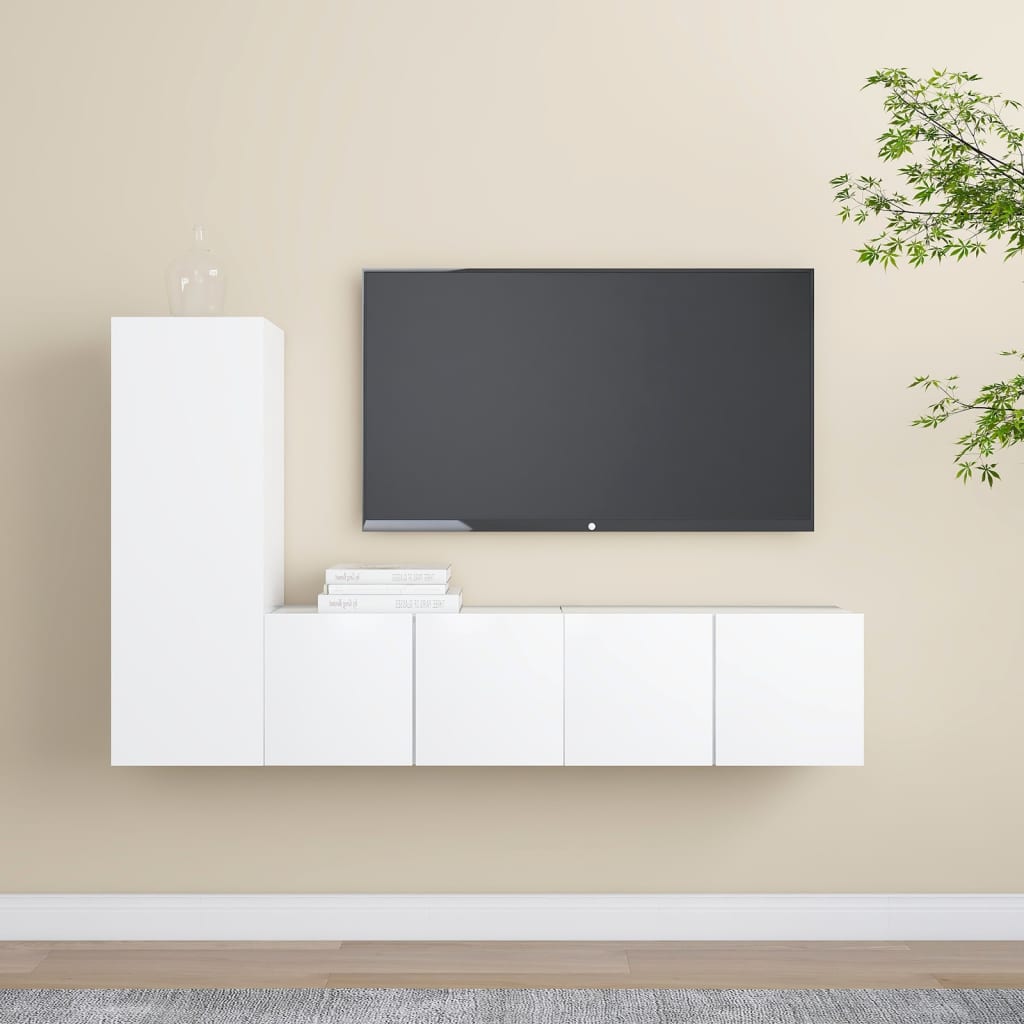 vidaXL Meuble TV 3 pièces Blanc Bois d'ingénierie
