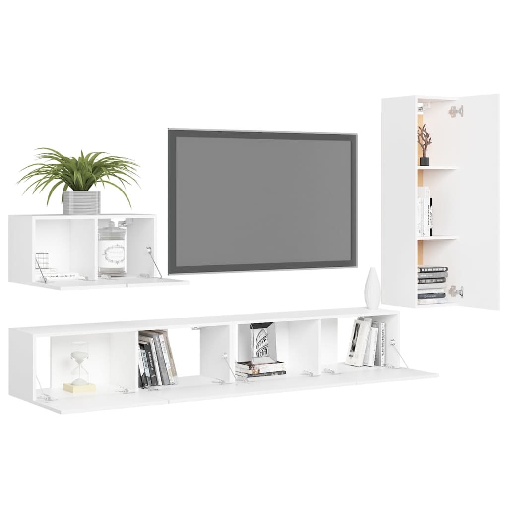 vidaXL Ensemble de 4 meubles TV Blanc Bois d'ingénierie