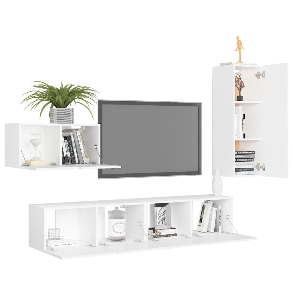 vidaXL Ensemble de 4 meubles TV Blanc Bois d'ingénierie