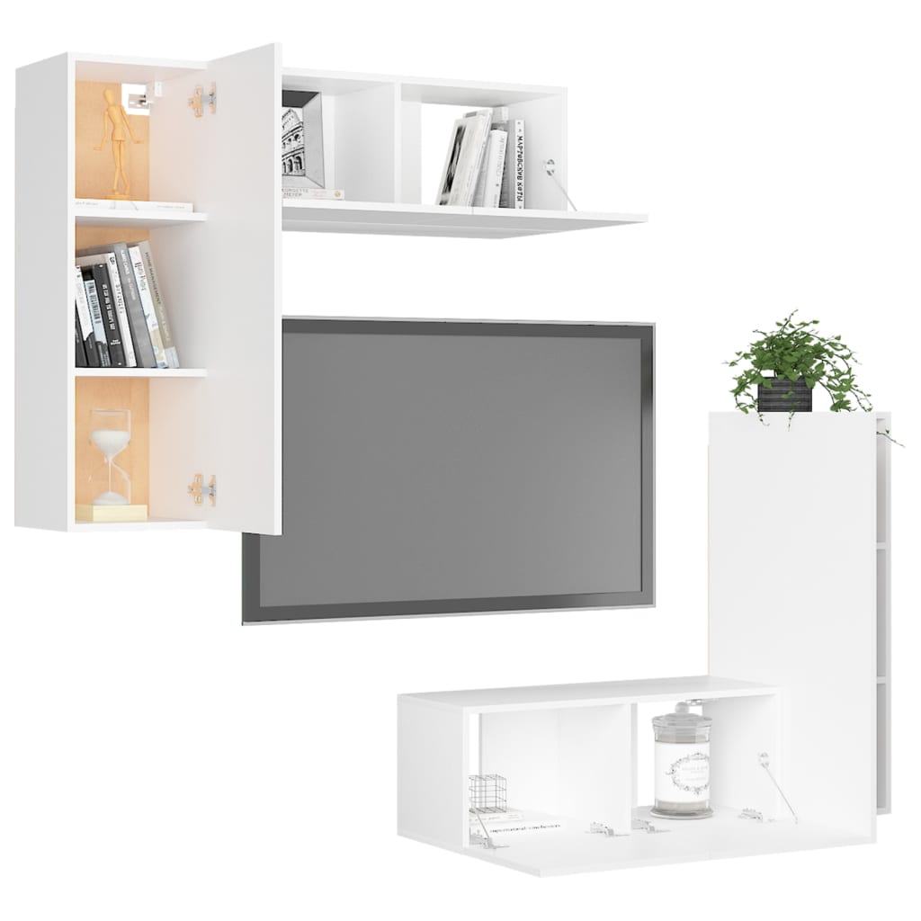 vidaXL Ensemble de 4 meubles TV Blanc Bois d'ingénierie
