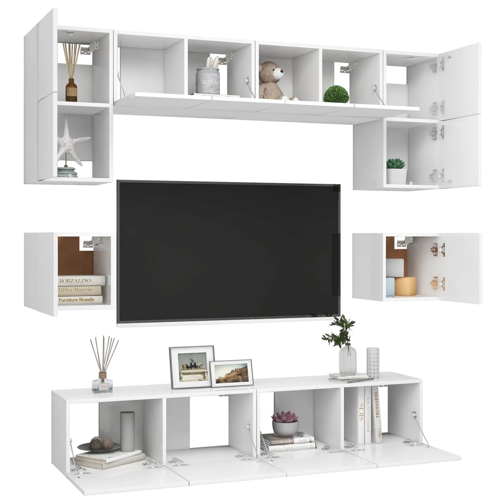 vidaXL Meuble TV 8 pcs blanc bois d'ingénierie