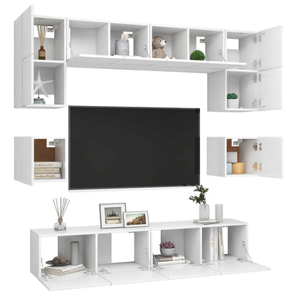 vidaXL Meuble TV 8 pcs blanc bois d'ingénierie