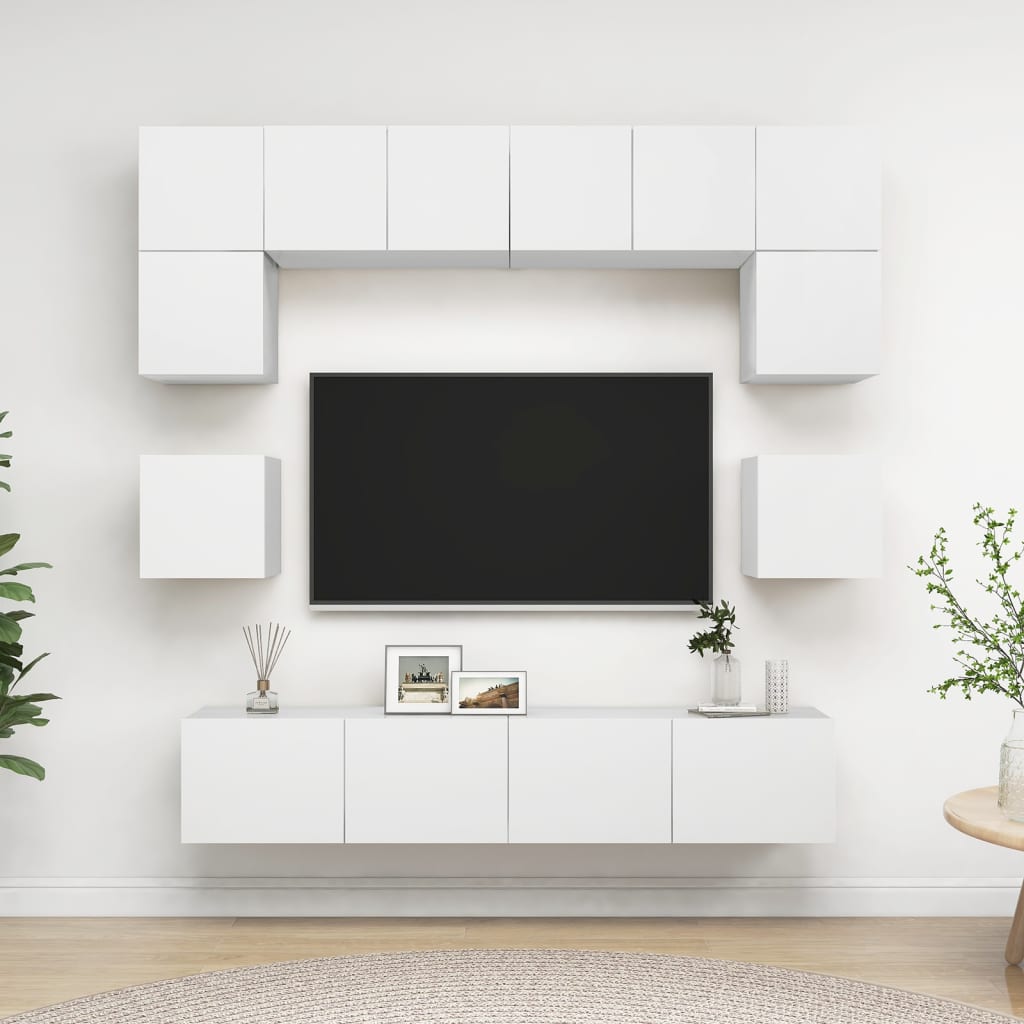 vidaXL Meuble TV 8 pcs blanc bois d'ingénierie