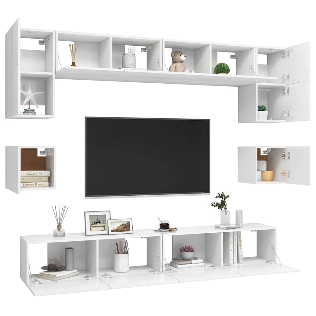 vidaXL Meuble TV, 8 pcs, Blanc, Bois d'ingénierie