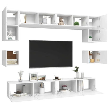 vidaXL Meuble TV, 8 pcs, Blanc, Bois d'ingénierie
