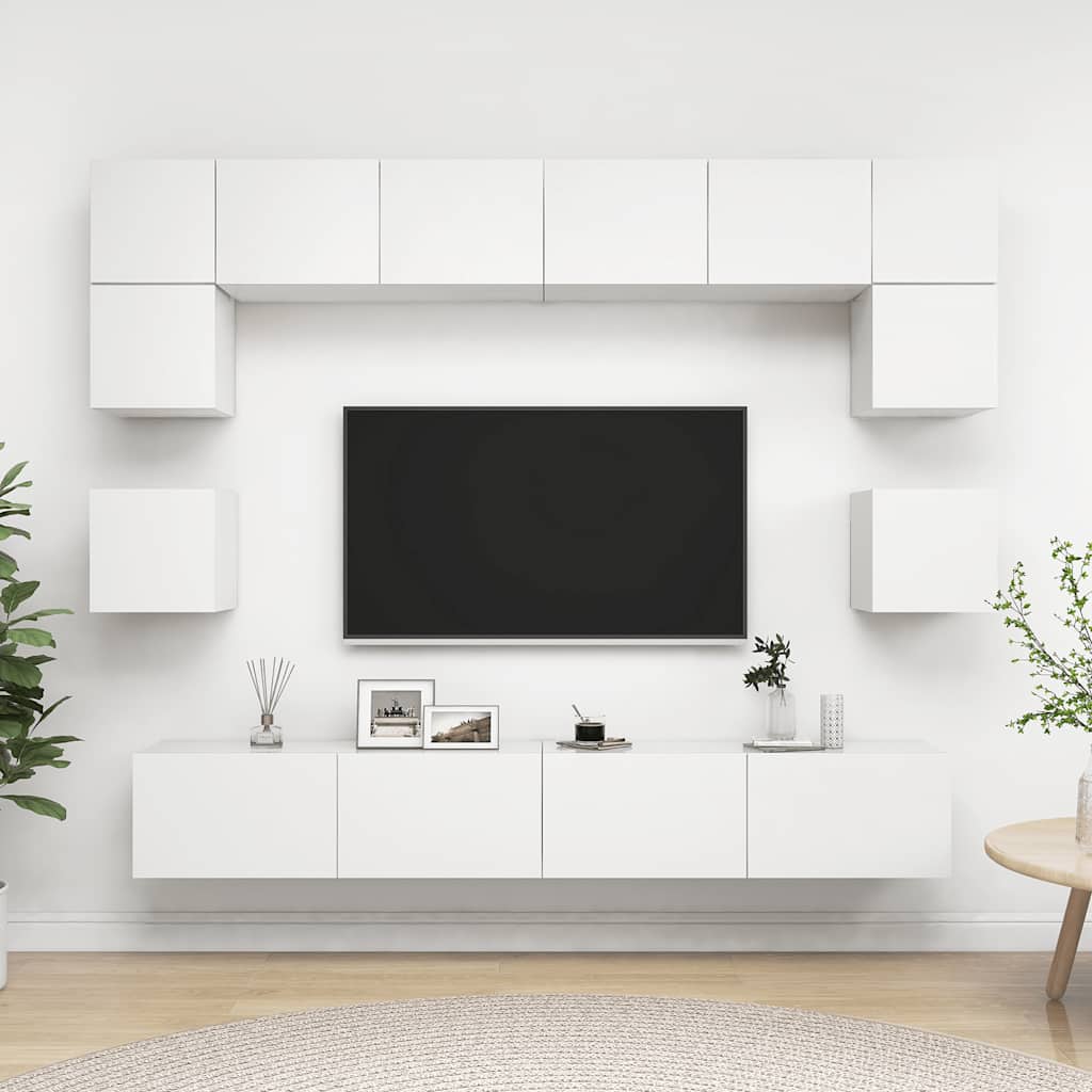 vidaXL Meuble TV, 8 pcs, Blanc, Bois d'ingénierie