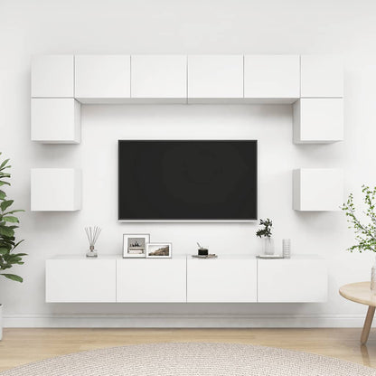 vidaXL Meuble TV, 8 pcs, Blanc, Bois d'ingénierie