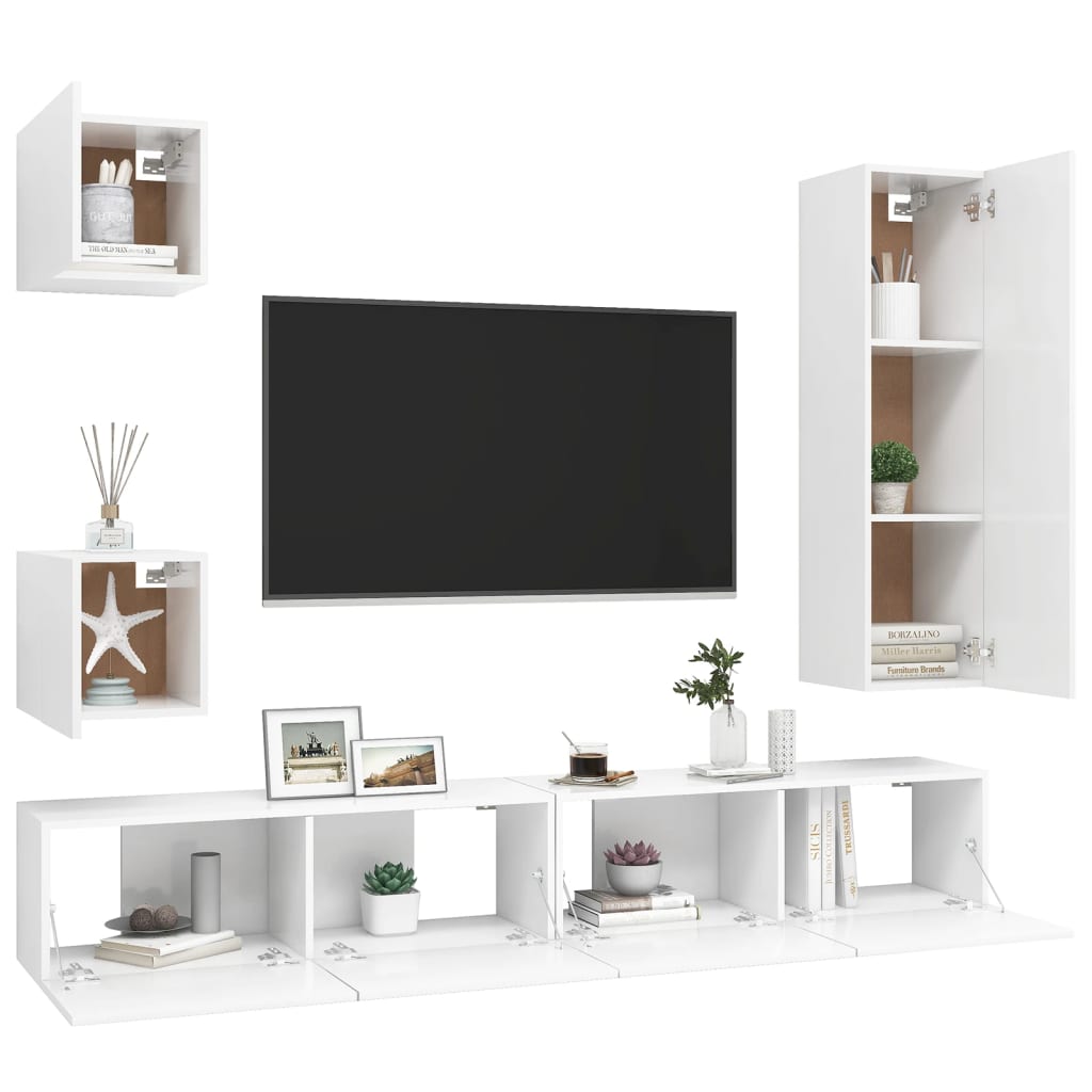 Ensemble de 5 meubles TV vidaXL blanc en bois d'ingénierie
