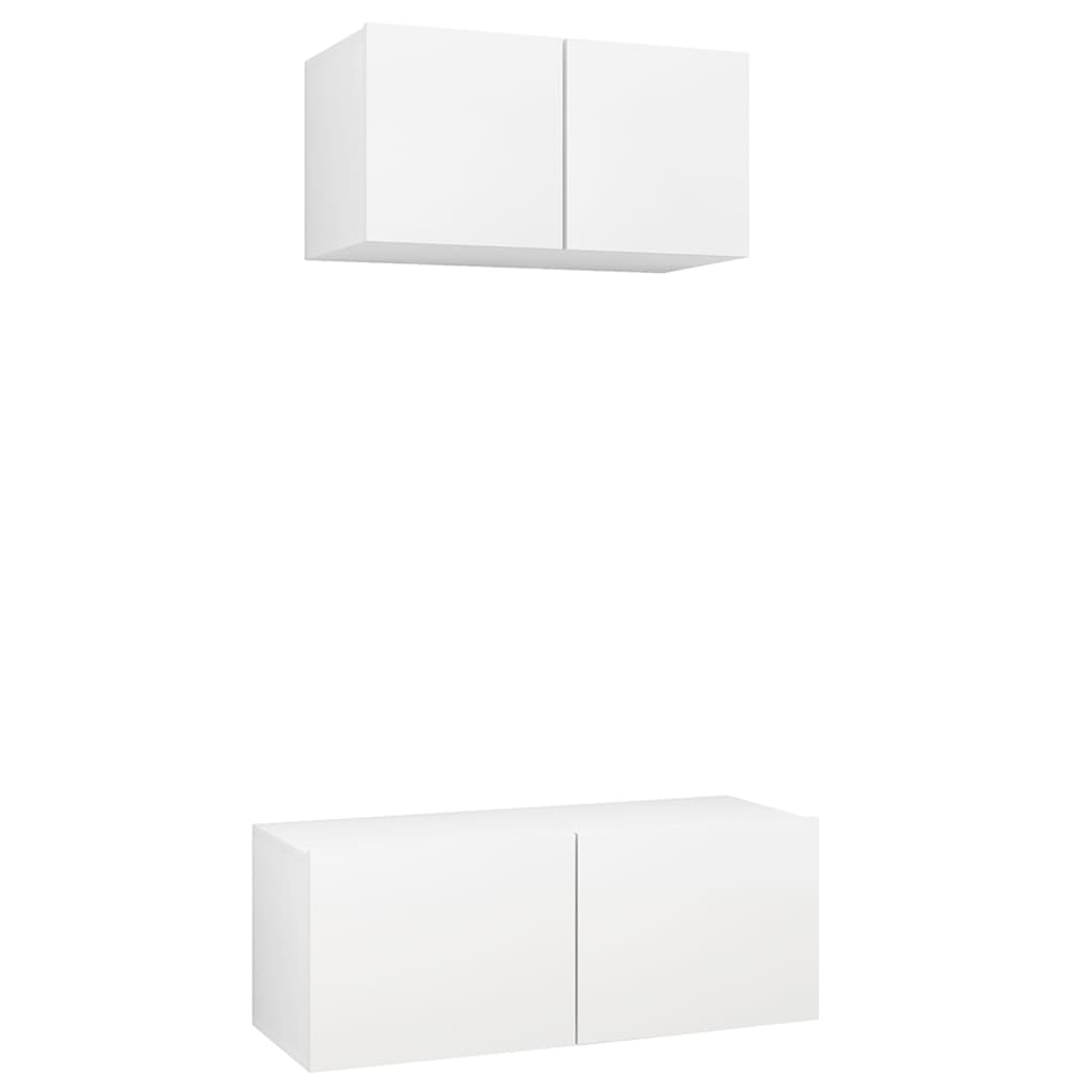 vidaXL Meuble TV, 2 pcs, blanc, bois d'ingénierie