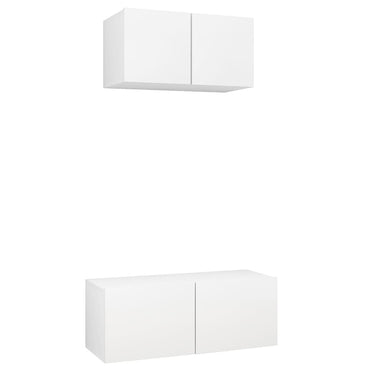 vidaXL Meuble TV, 2 pcs, blanc, bois d'ingénierie