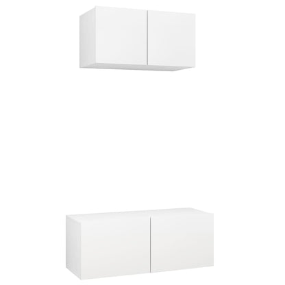 vidaXL Meuble TV, 2 pcs, blanc, bois d'ingénierie