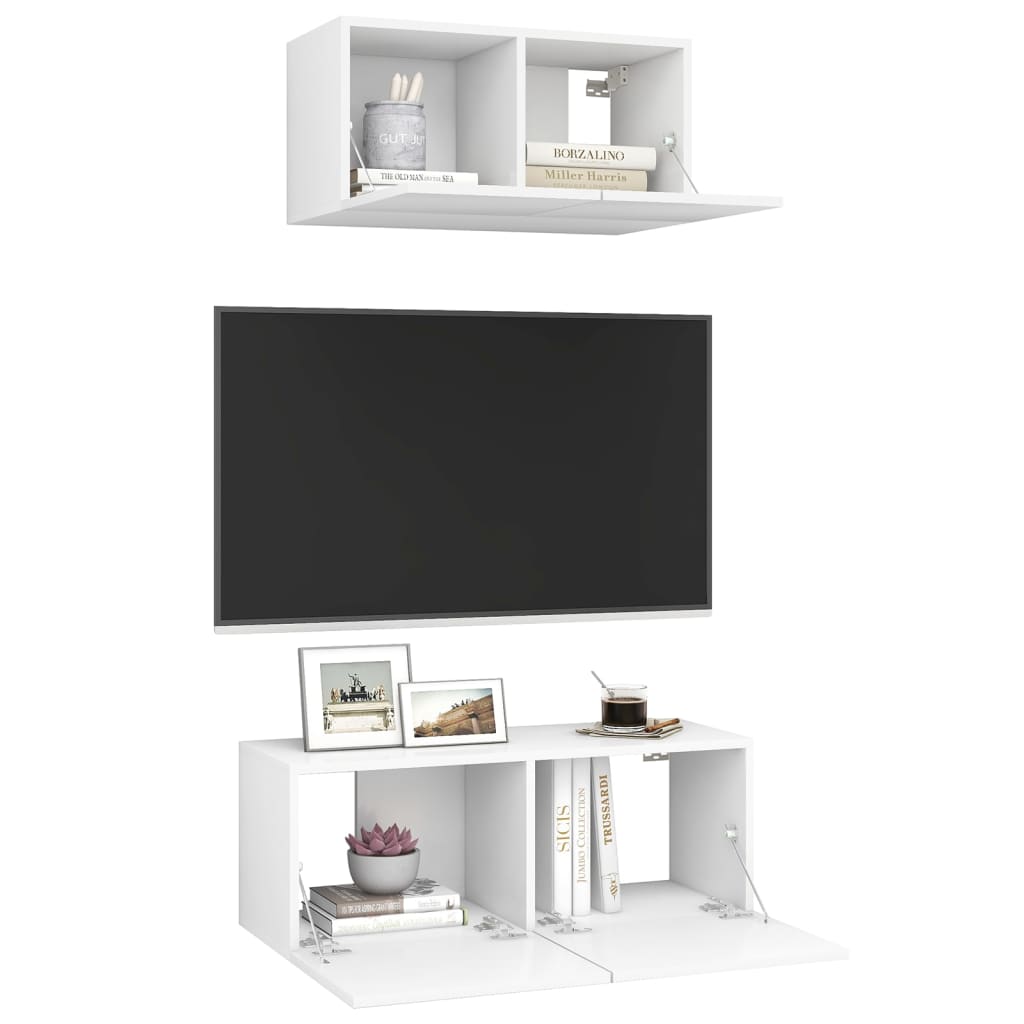 vidaXL Meuble TV, 2 pcs, blanc, bois d'ingénierie