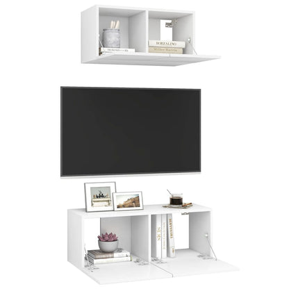 vidaXL Meuble TV, 2 pcs, blanc, bois d'ingénierie