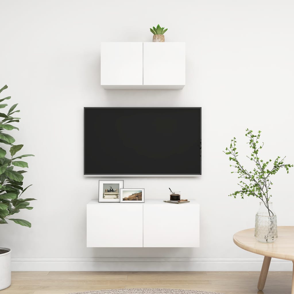 vidaXL Meuble TV, 2 pcs, blanc, bois d'ingénierie