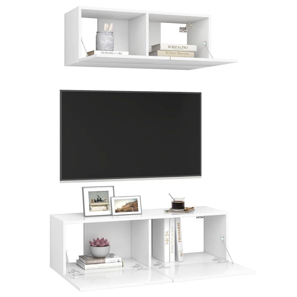 vidaXL Meuble TV, 2 pcs, blanc, bois d'ingénierie