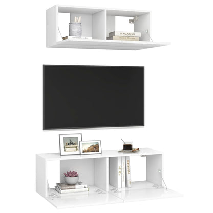 vidaXL Meuble TV, 2 pcs, blanc, bois d'ingénierie