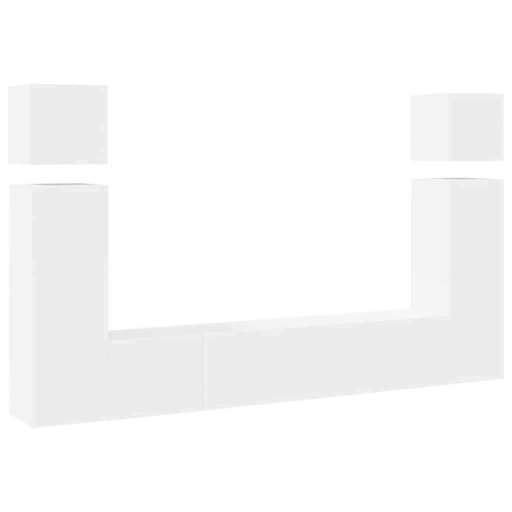 vidaXL Meuble TV, 8 pcs, Blanc, Bois d'ingénierie