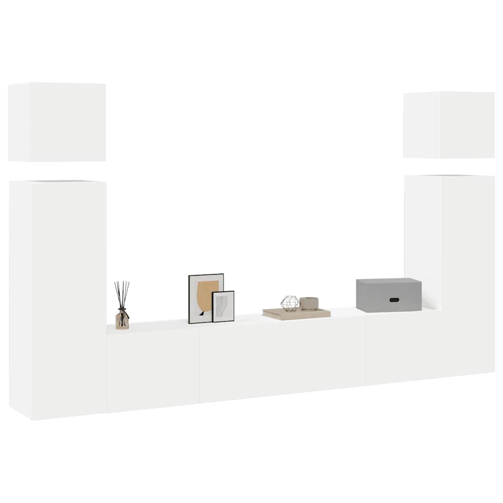 vidaXL Meuble TV, 8 pcs, Blanc, Bois d'ingénierie