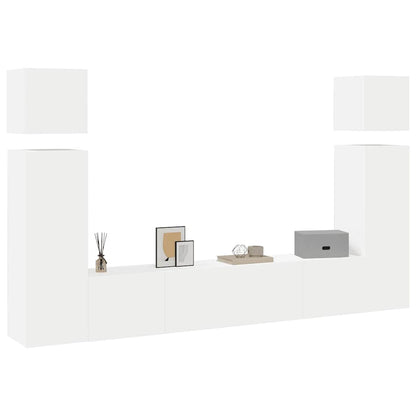 vidaXL Meuble TV, 8 pcs, Blanc, Bois d'ingénierie