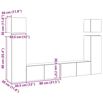 vidaXL Meuble TV, 8 pcs, Blanc, Bois d'ingénierie