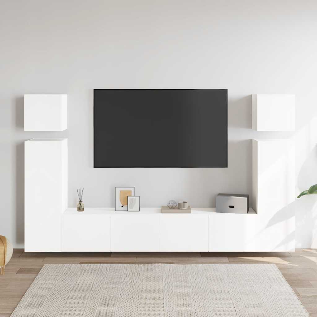 vidaXL Meuble TV, 8 pcs, Blanc, Bois d'ingénierie
