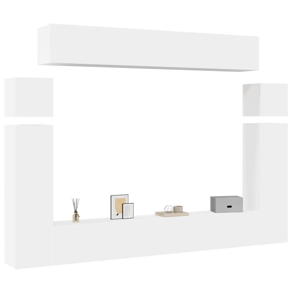 vidaXL Meuble TV, 8 pcs, Blanc, Bois d'ingénierie