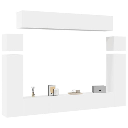 vidaXL Meuble TV, 8 pcs, Blanc, Bois d'ingénierie