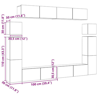 vidaXL Meuble TV, 8 pcs, Blanc, Bois d'ingénierie
