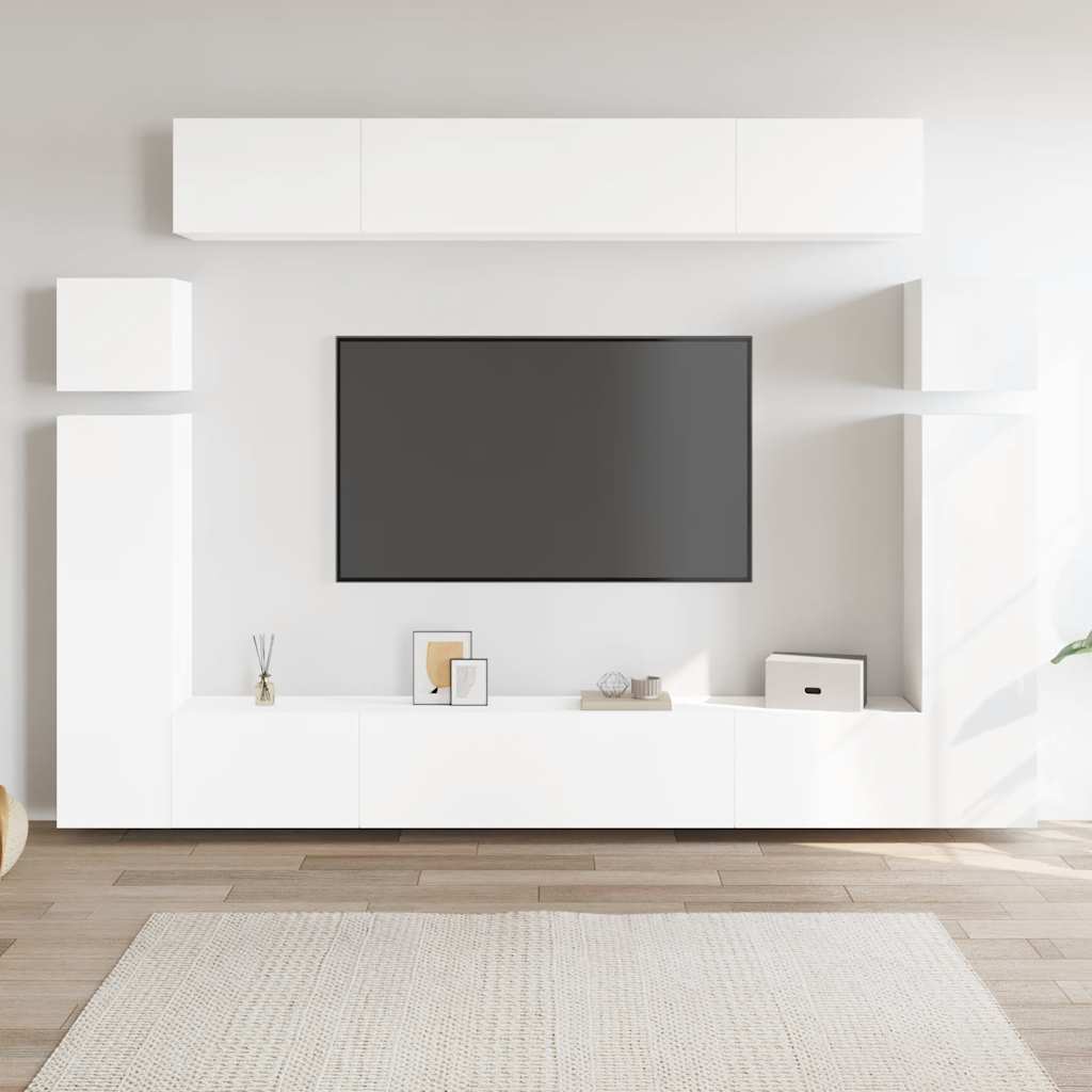 vidaXL Meuble TV, 8 pcs, Blanc, Bois d'ingénierie